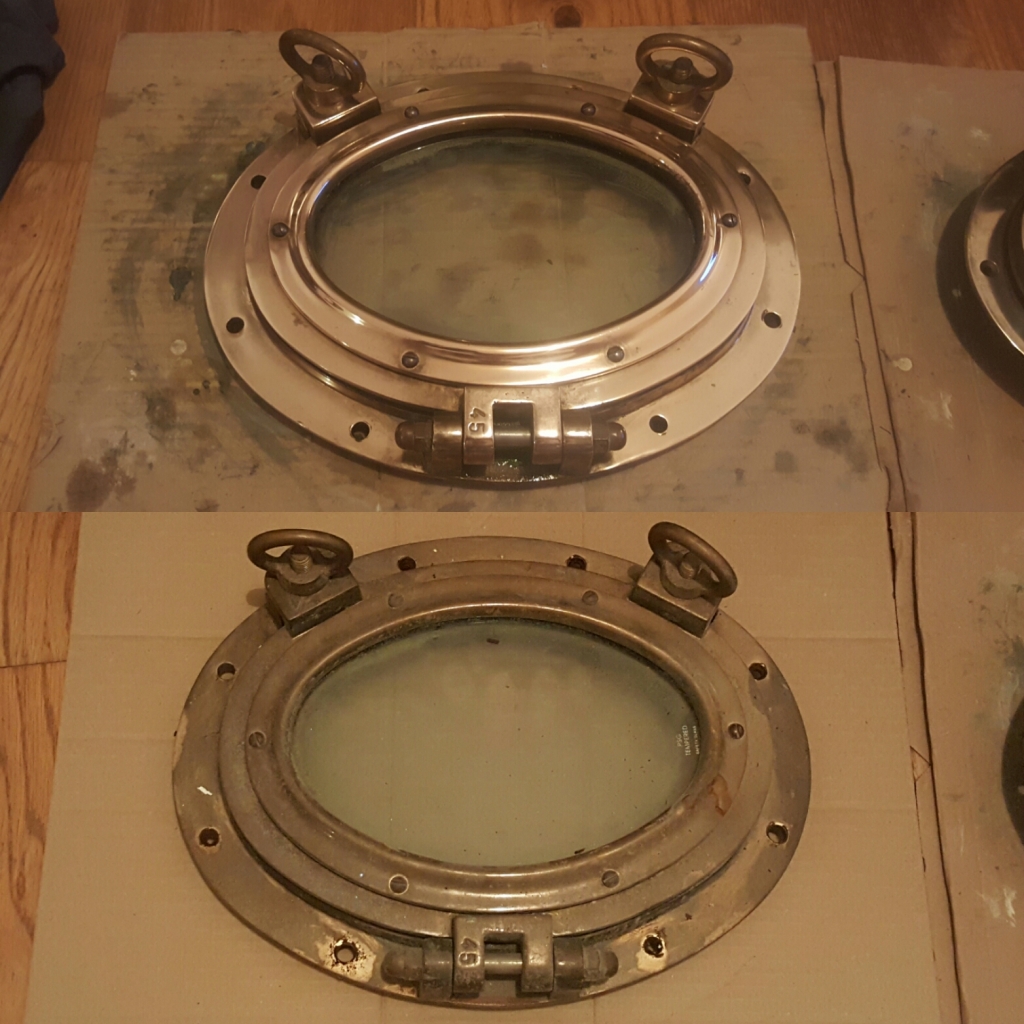 brass porthole polishing before and after