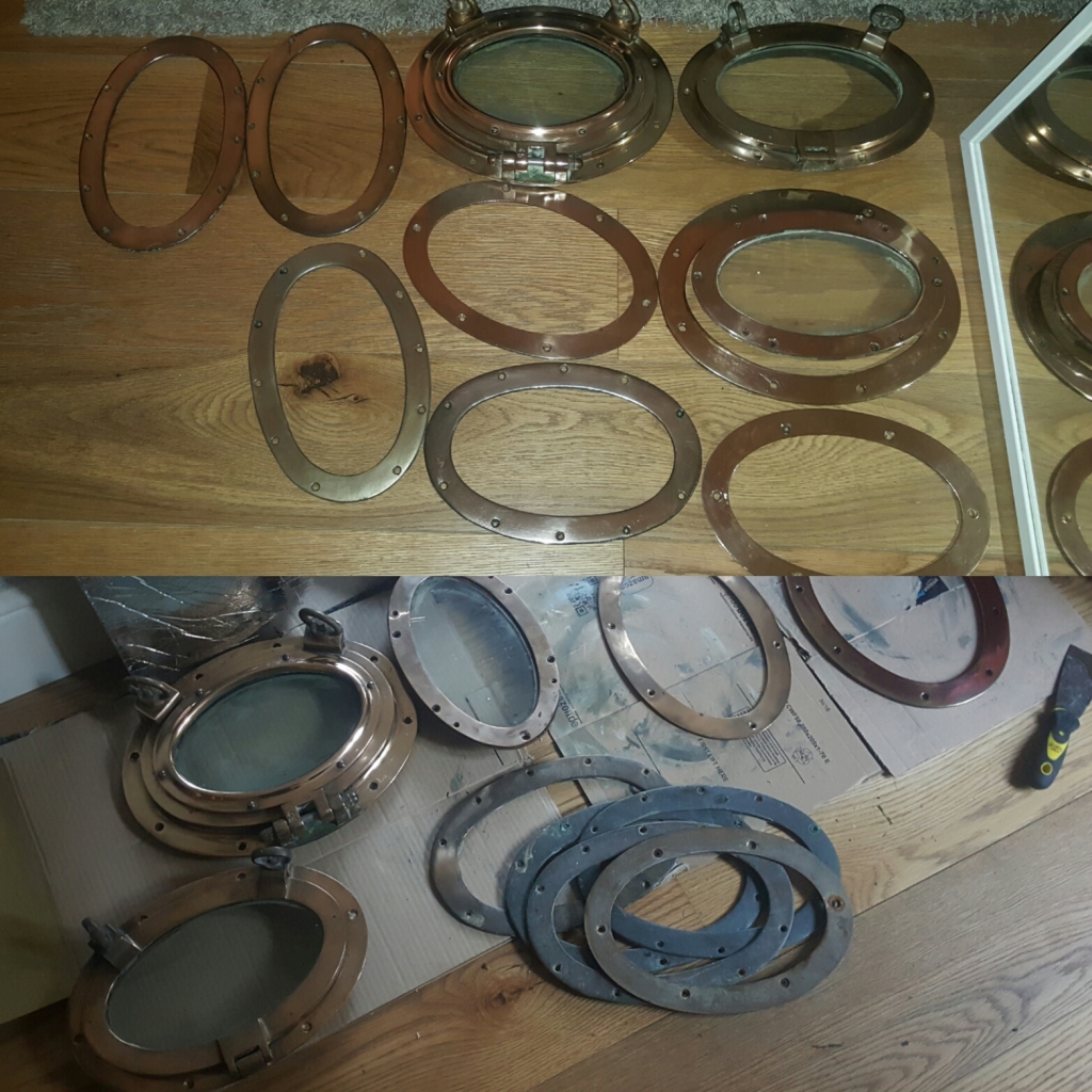 brass porthole before and after